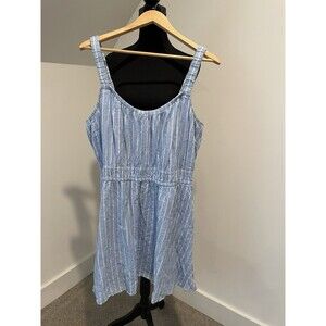 Lane Bryant plus size cotton & linen striped‎ blue dress size 18